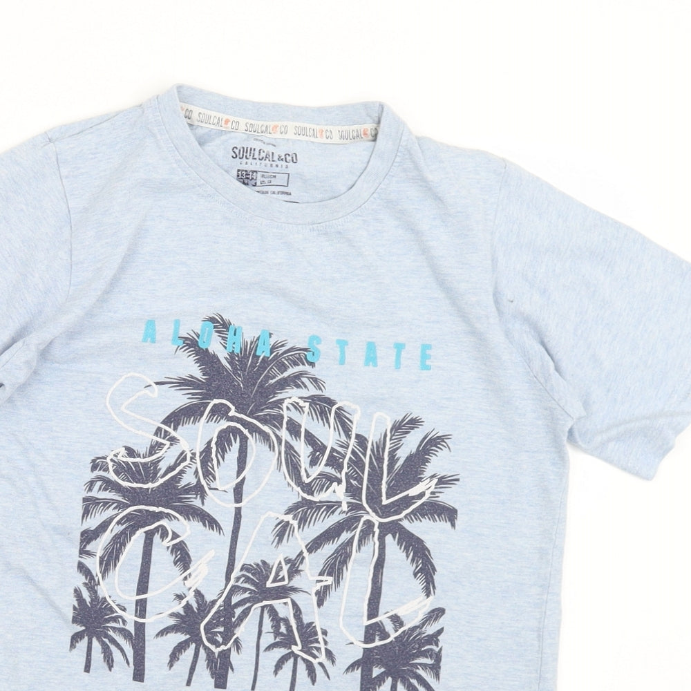 SoulCal&Co Boys Blue  Cotton Basic T-Shirt Size 13-14 Years Crew Neck  - Aloha State