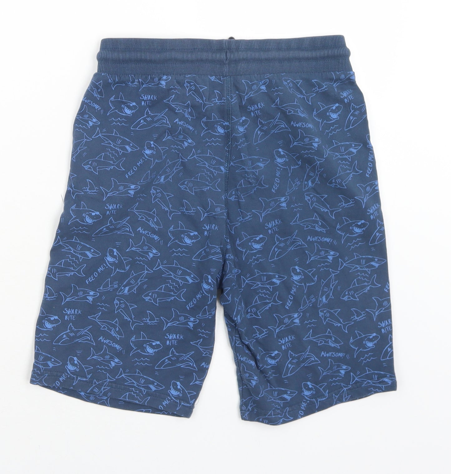 F&F Boys Blue Geometric Cotton Sweat Shorts Size 11-12 Years  Regular Drawstring - Sharks
