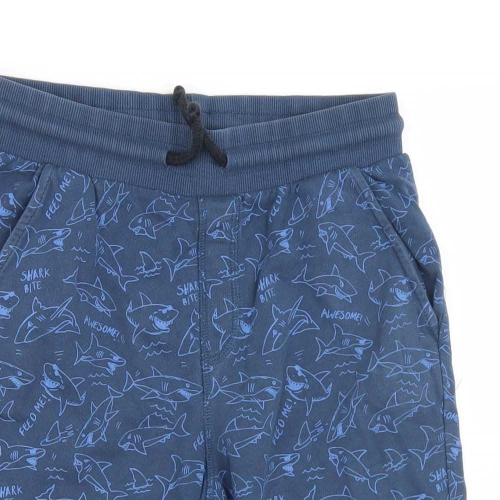 F&F Boys Blue Geometric Cotton Sweat Shorts Size 11-12 Years  Regular Drawstring - Sharks