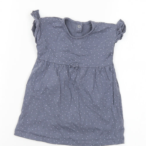 George Girls Grey Polka Dot Cotton A-Line  Size 9-12 Months  Round Neck Snap