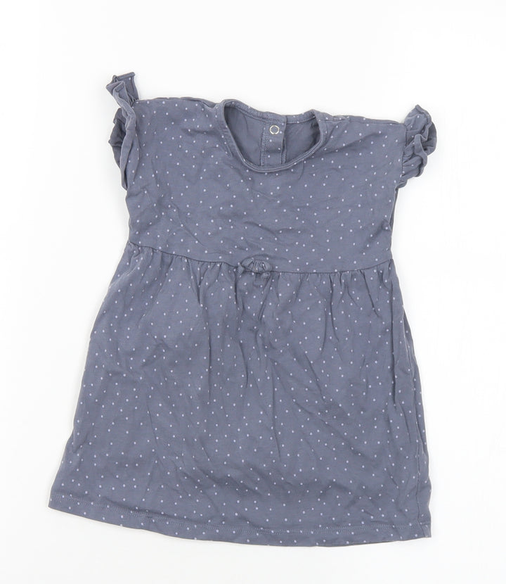 George Girls Grey Polka Dot Cotton A-Line Size 9-12 Months Round Neck Snap