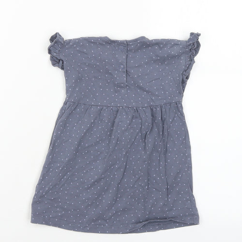 George Girls Grey Polka Dot Cotton A-Line  Size 9-12 Months  Round Neck Snap