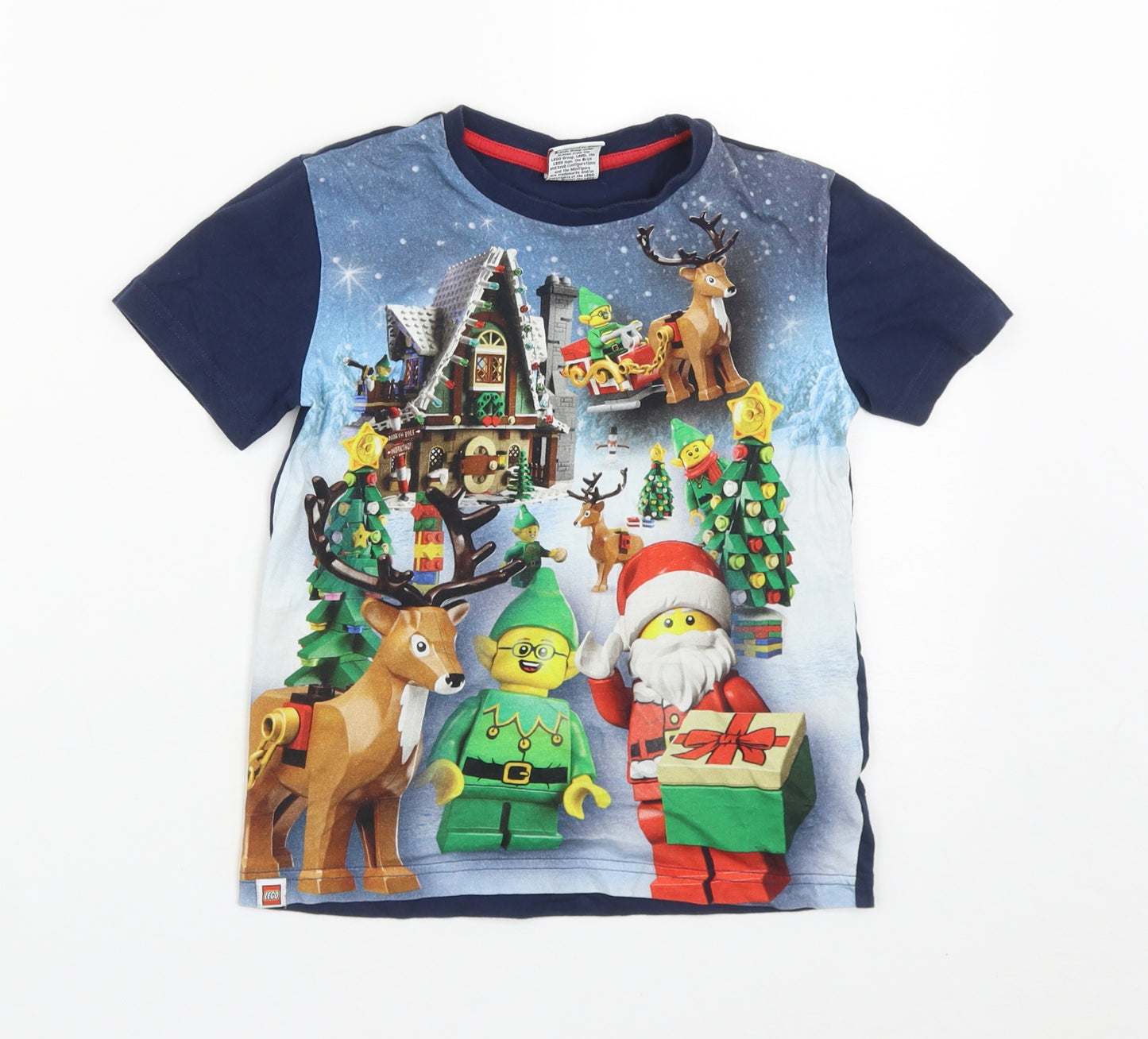 NEXT Boys Blue  Cotton Basic Casual Size 6 Years Round Neck  - Christmas Lego