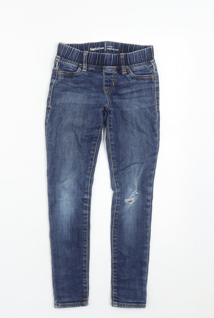 Gap Girls Blue Cotton Straight Jeans Size 7 Years Slim