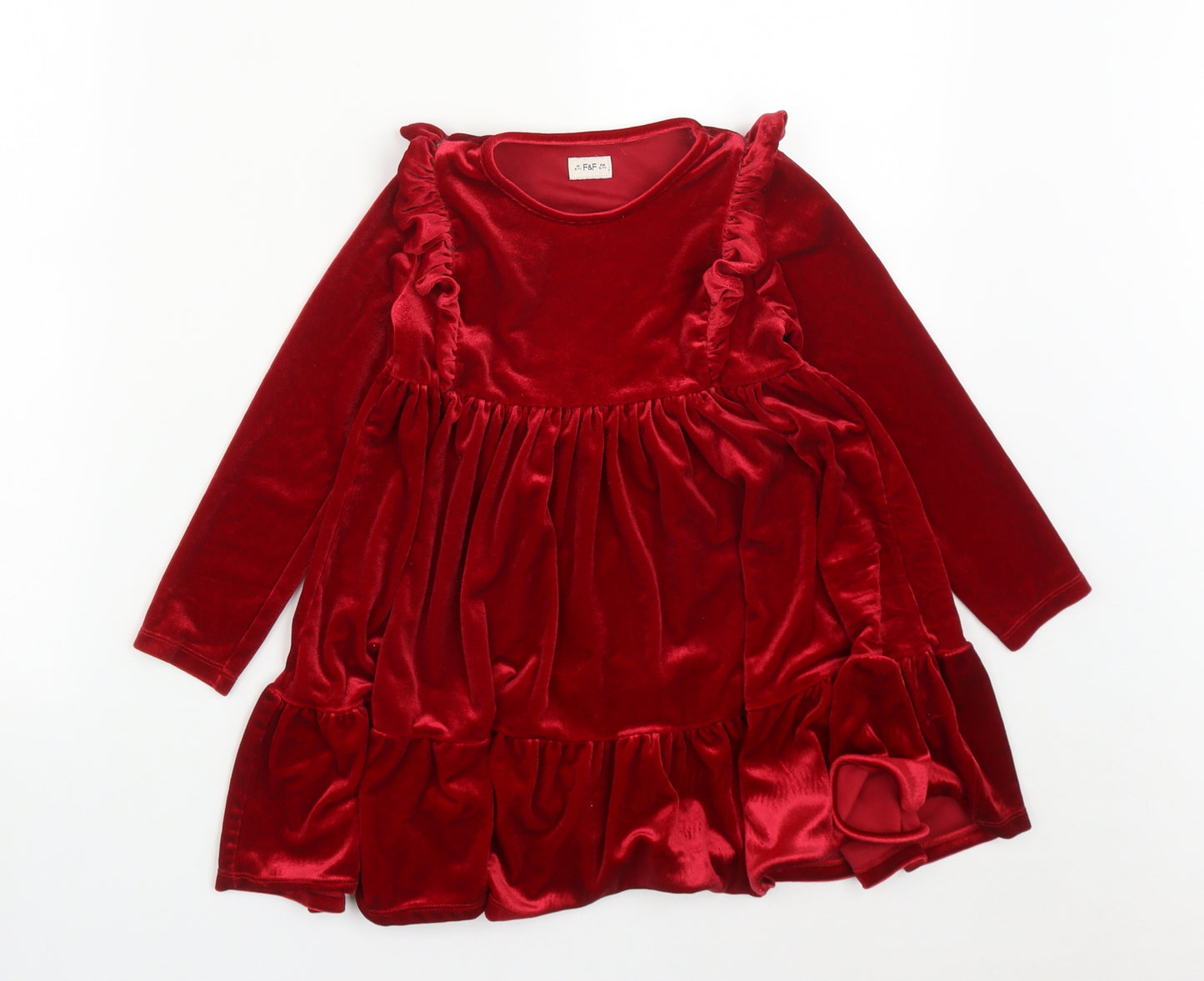 F&F Girls Red  Polyester Fit & Flare  Size 6-7 Years  Round Neck