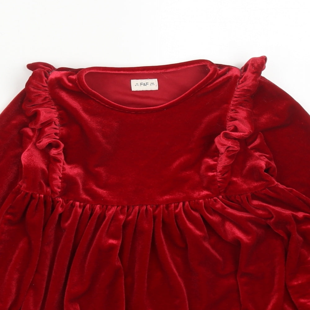 F&F Girls Red  Polyester Fit & Flare  Size 6-7 Years  Round Neck