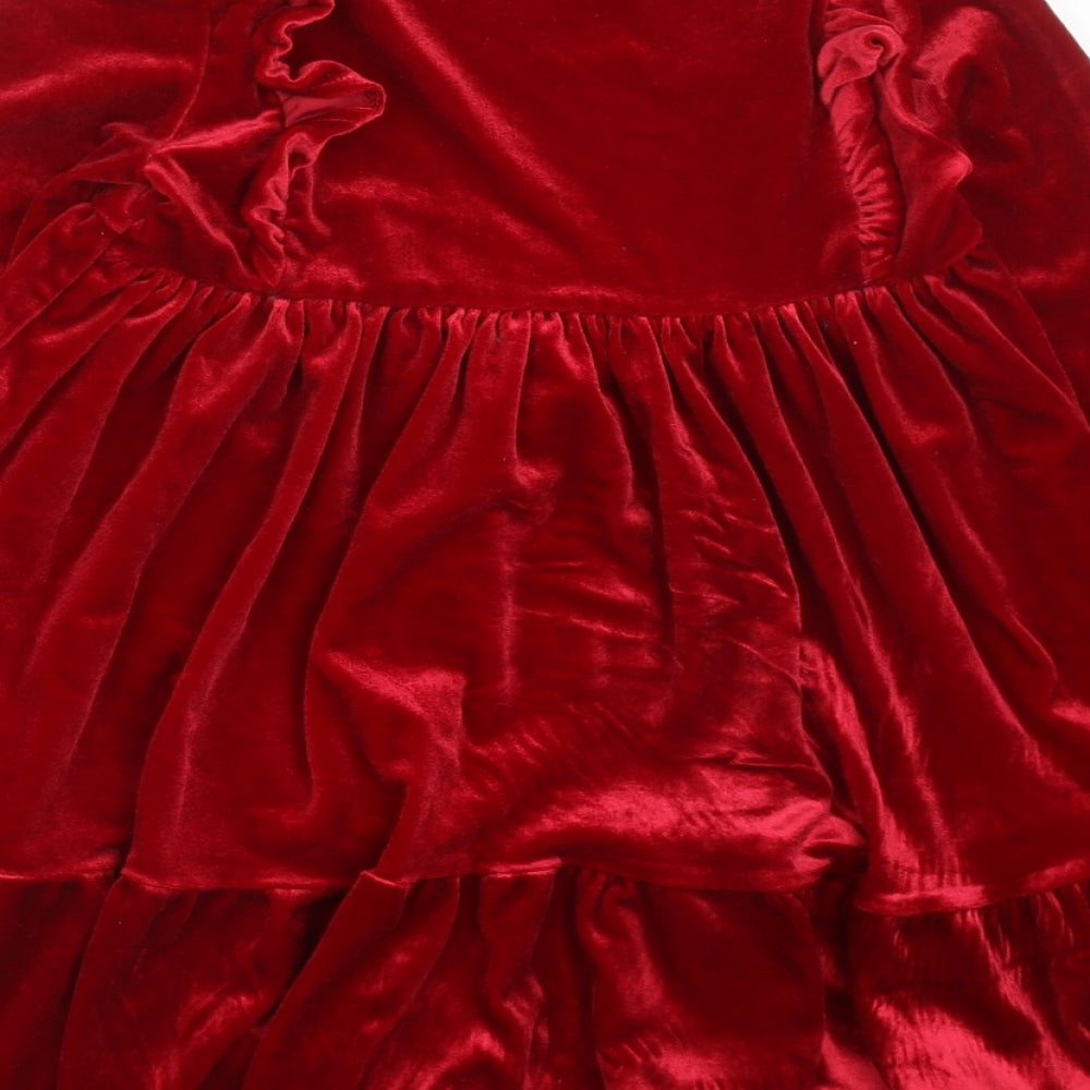 F&F Girls Red  Polyester Fit & Flare  Size 6-7 Years  Round Neck