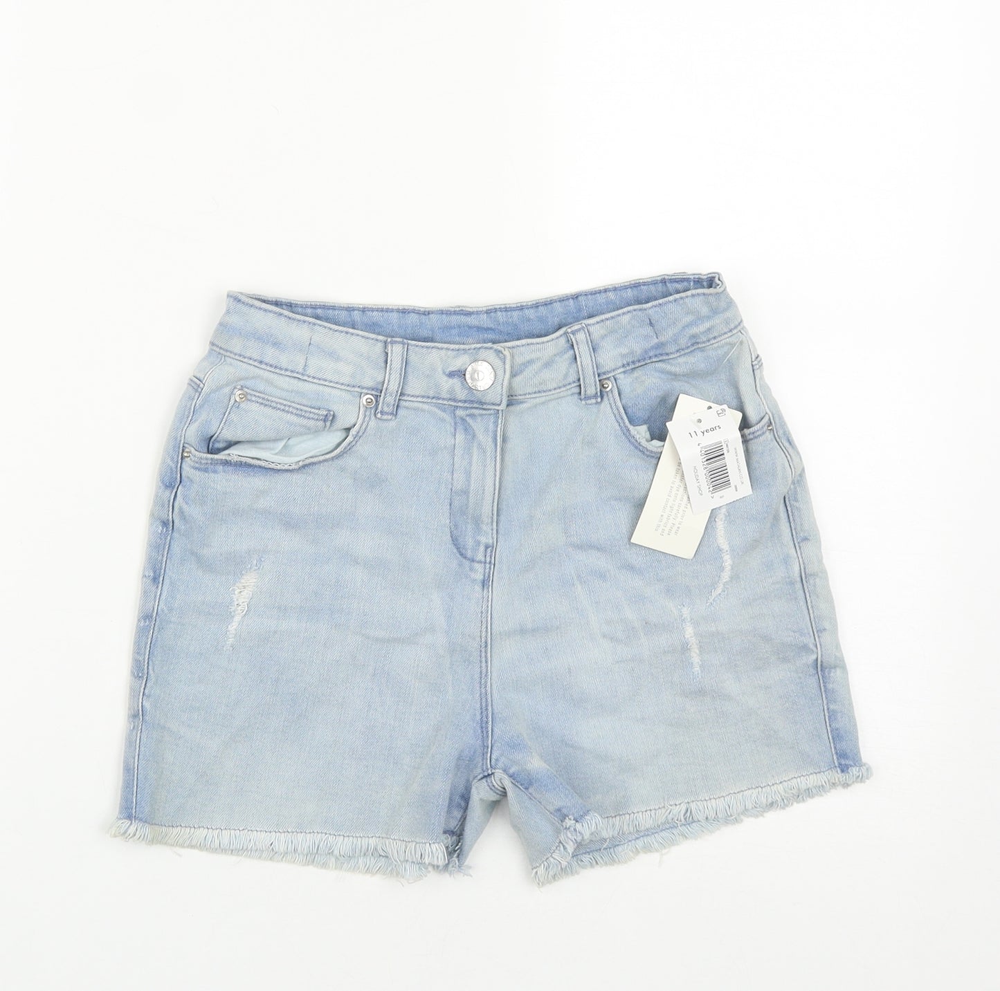 Matalan Girls Blue  Cotton Cut-Off Shorts Size 11 Years  Regular Zip