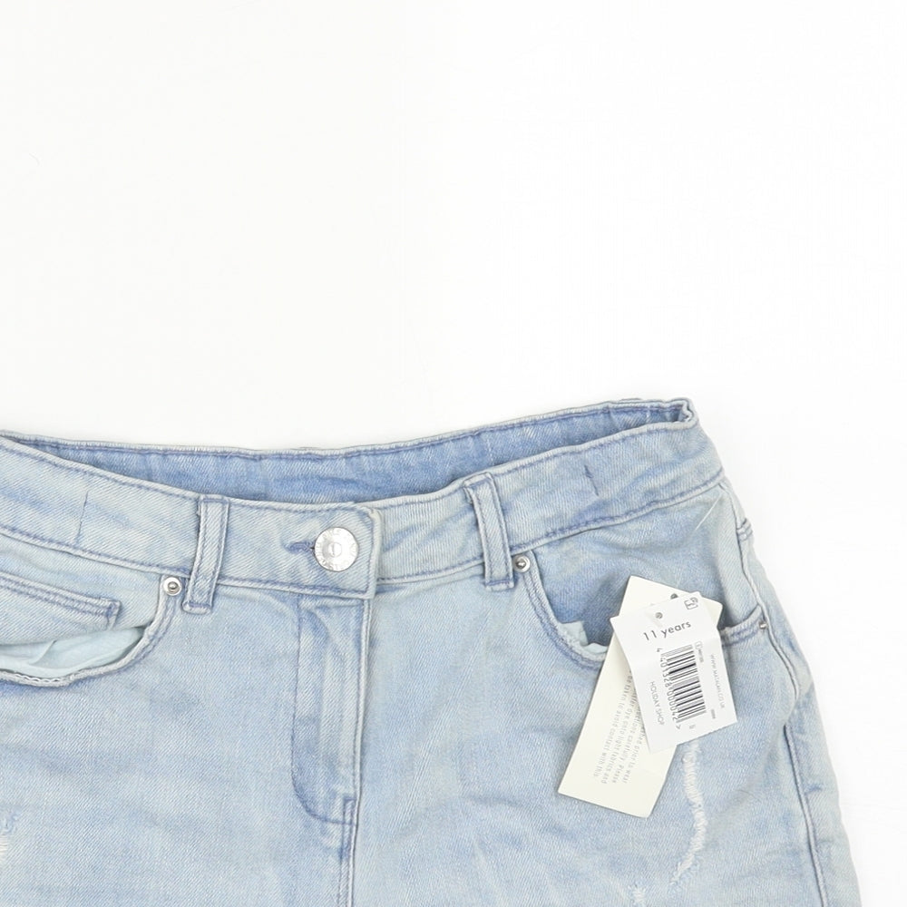 Matalan Girls Blue  Cotton Cut-Off Shorts Size 11 Years  Regular Zip