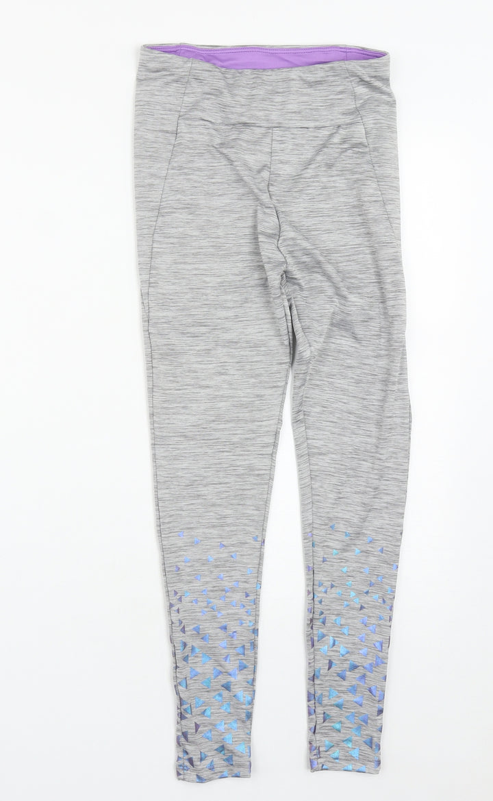 Dunnes Stores Girls Grey Geometric Polyester Jogger Trousers Size L L23 in Regular