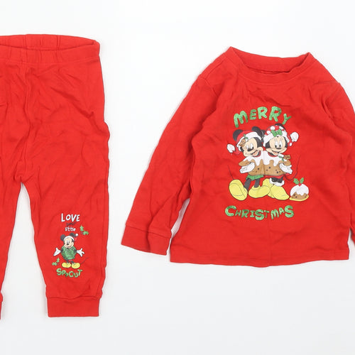 George Girls Red Solid Cotton Capri Pyjama Pants Size 9-12 Months   - Mickey Mouse Christmas