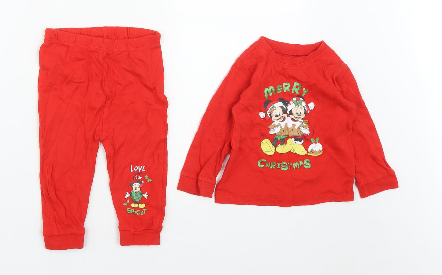George Girls Red Solid Cotton Capri Pyjama Pants Size 9-12 Months   - Mickey Mouse Christmas