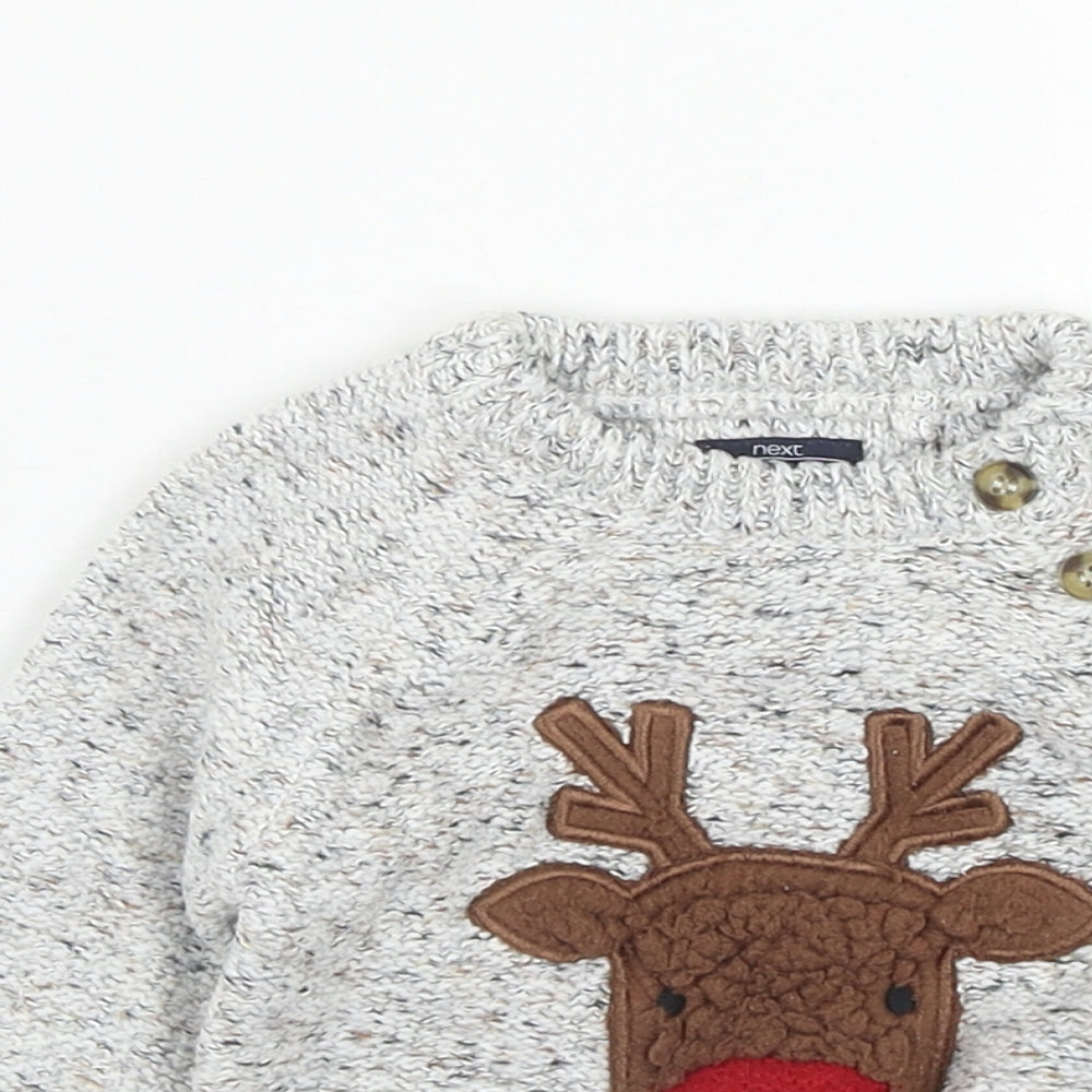 NEXT Baby Beige  Cotton Pullover Jumper Size 6-9 Months  Button - Christmas Rudolph