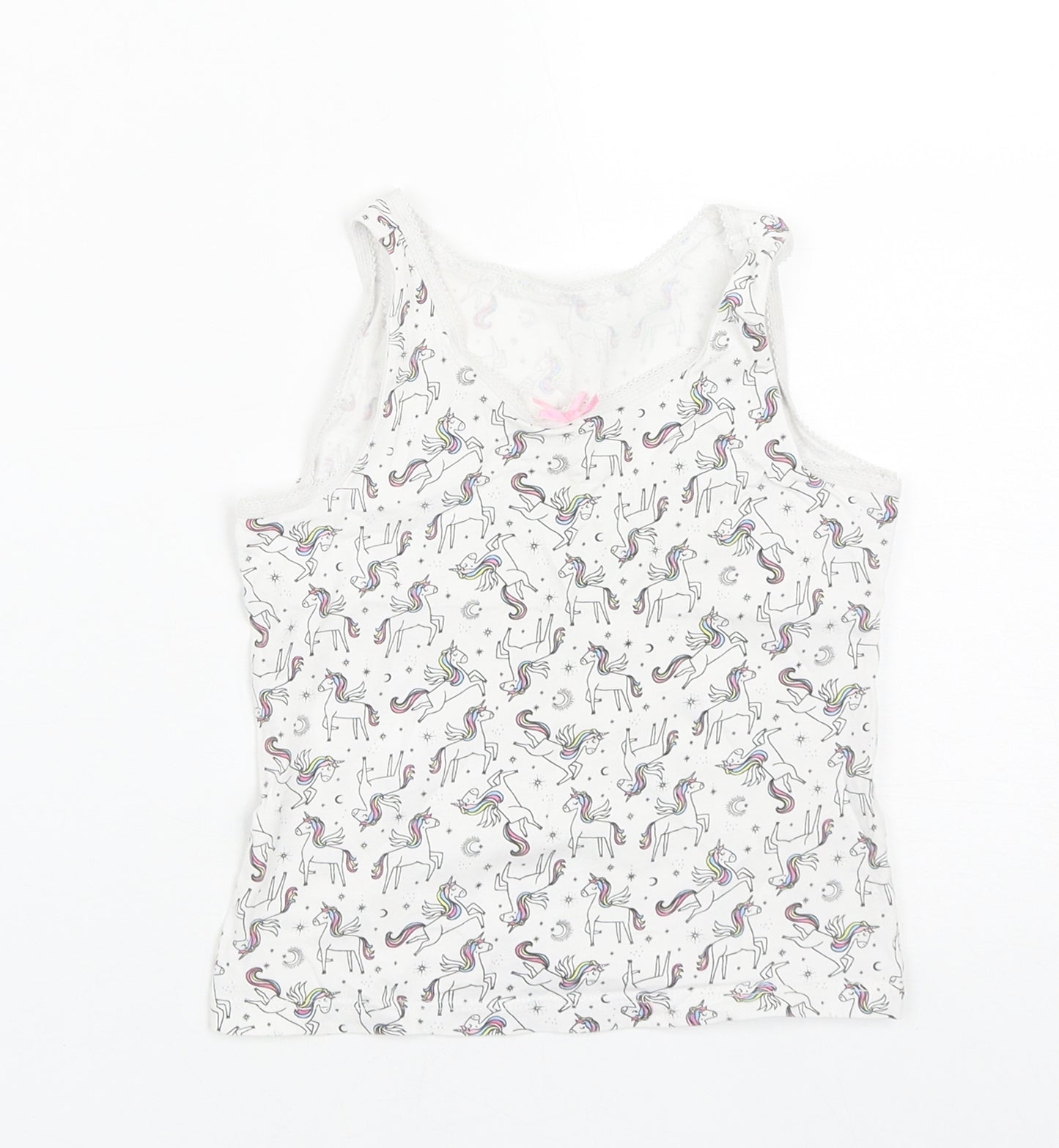 George Girls White Geometric Cotton Basic Tank Size 4-5 Years Round Neck  - Unicorn