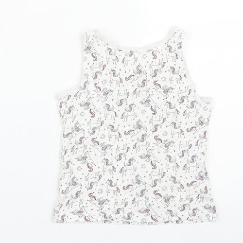 George Girls White Geometric Cotton Basic Tank Size 4-5 Years Round Neck  - Unicorn