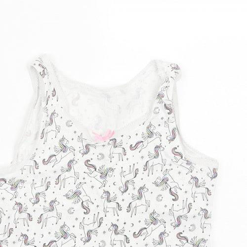 George Girls White Geometric Cotton Basic Tank Size 4-5 Years Round Neck  - Unicorn