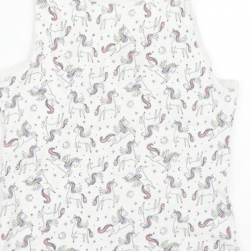 George Girls White Geometric Cotton Basic Tank Size 4-5 Years Round Neck  - Unicorn