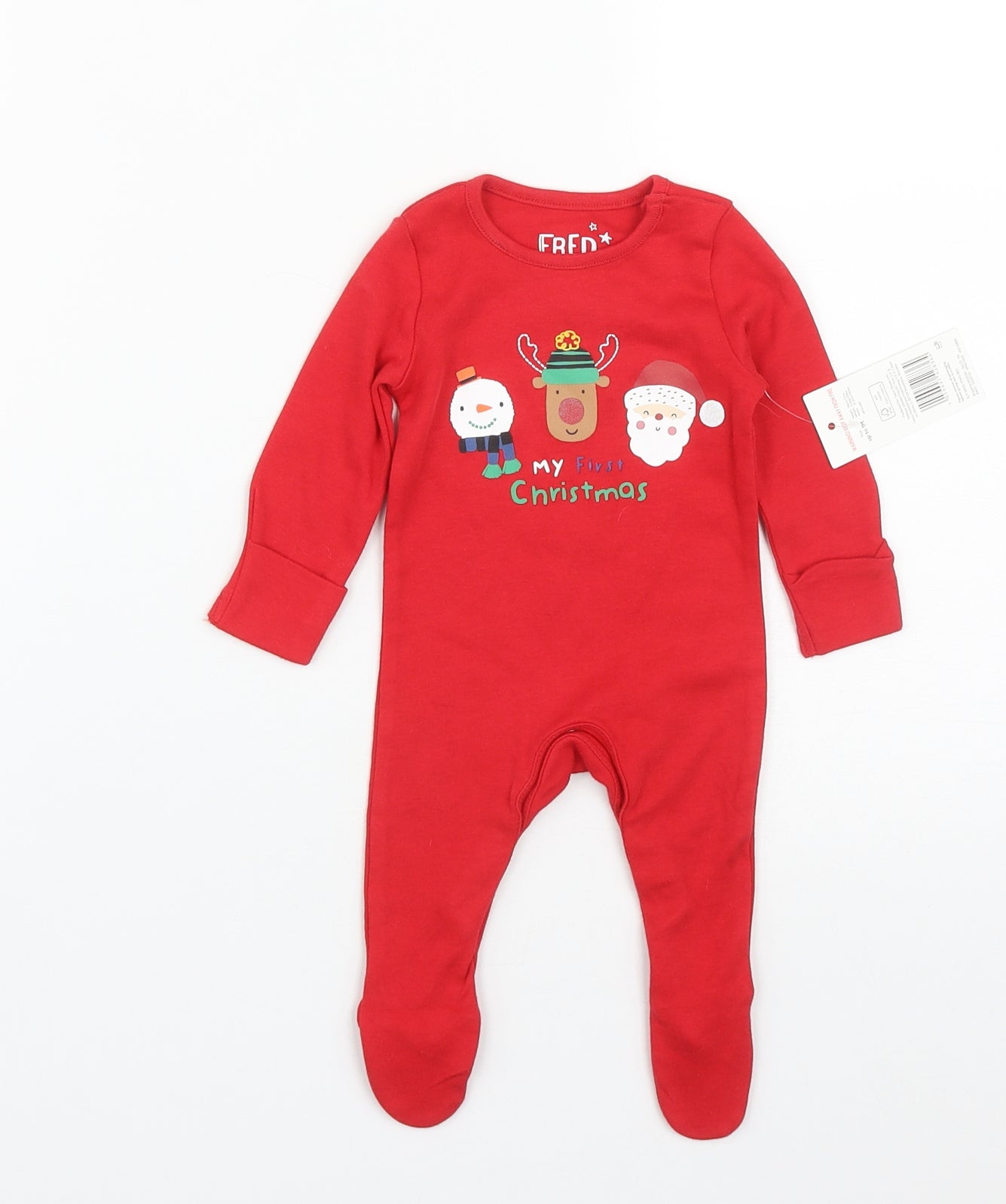 F&F Baby Red  Cotton Babygrow One-Piece Size 0-3 Months  Snap - MY FIRST CHRISTMAS