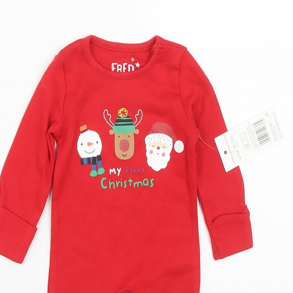 F&F Baby Red  Cotton Babygrow One-Piece Size 0-3 Months  Snap - MY FIRST CHRISTMAS