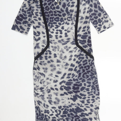 Marc Cain Womens Blue Geometric Cotton Bodycon  Size S  Round Neck