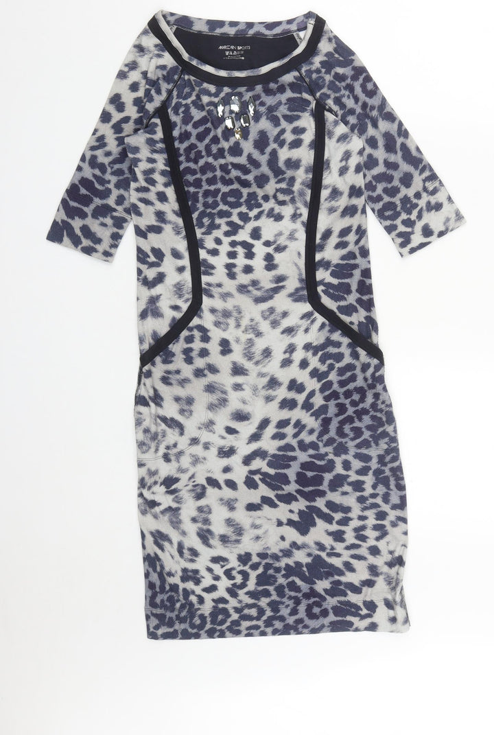 Marc Cain Womens Blue Geometric Cotton Bodycon Size S Round Neck