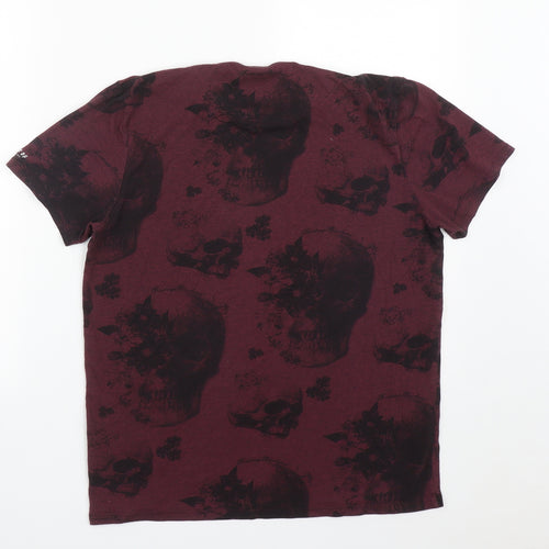 Firetrap Mens Red Geometric Polyester  T-Shirt Size L Round Neck  - Skull print