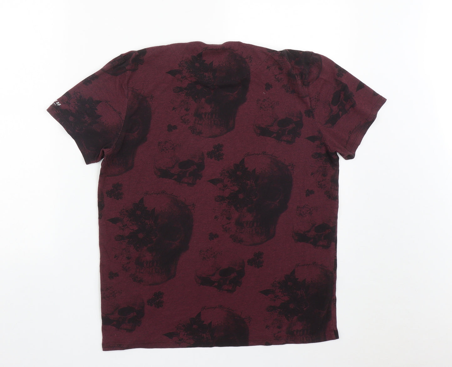 Firetrap Mens Red Geometric Polyester  T-Shirt Size L Round Neck  - Skull print
