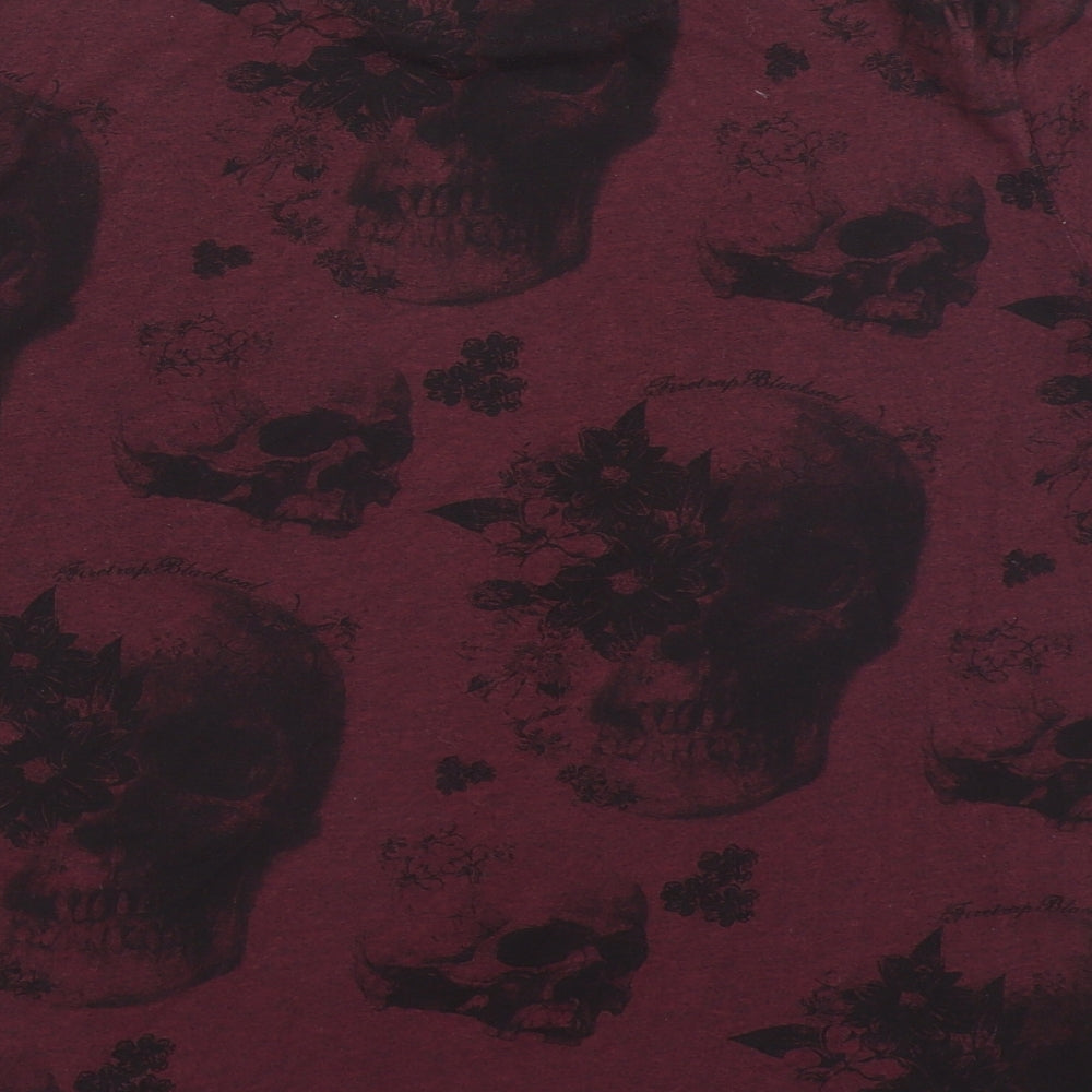 Firetrap Mens Red Geometric Polyester  T-Shirt Size L Round Neck  - Skull print