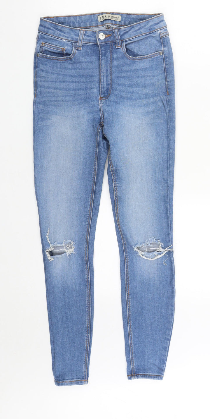 Denim & Co. Womens Blue Cotton Straight Jeans Size 8 L27 in Regular Zip