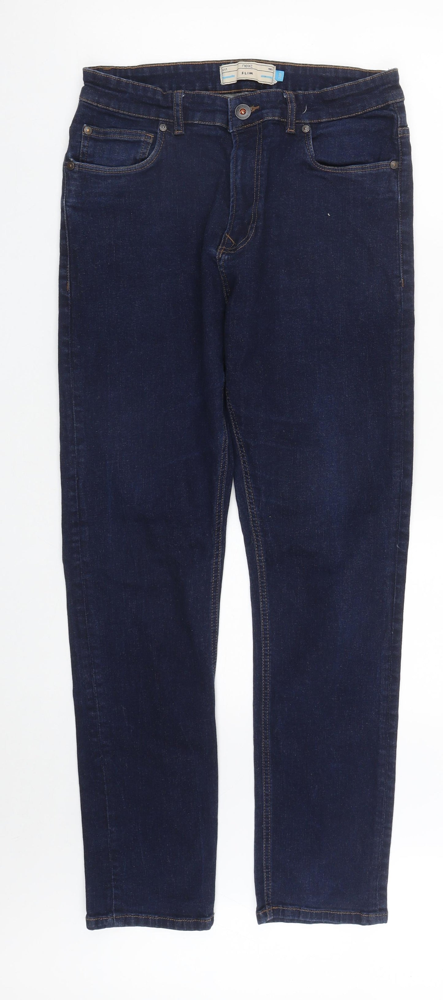 NEXT Mens Blue  Cotton Straight Jeans Size 30 in L31 in Slim Zip