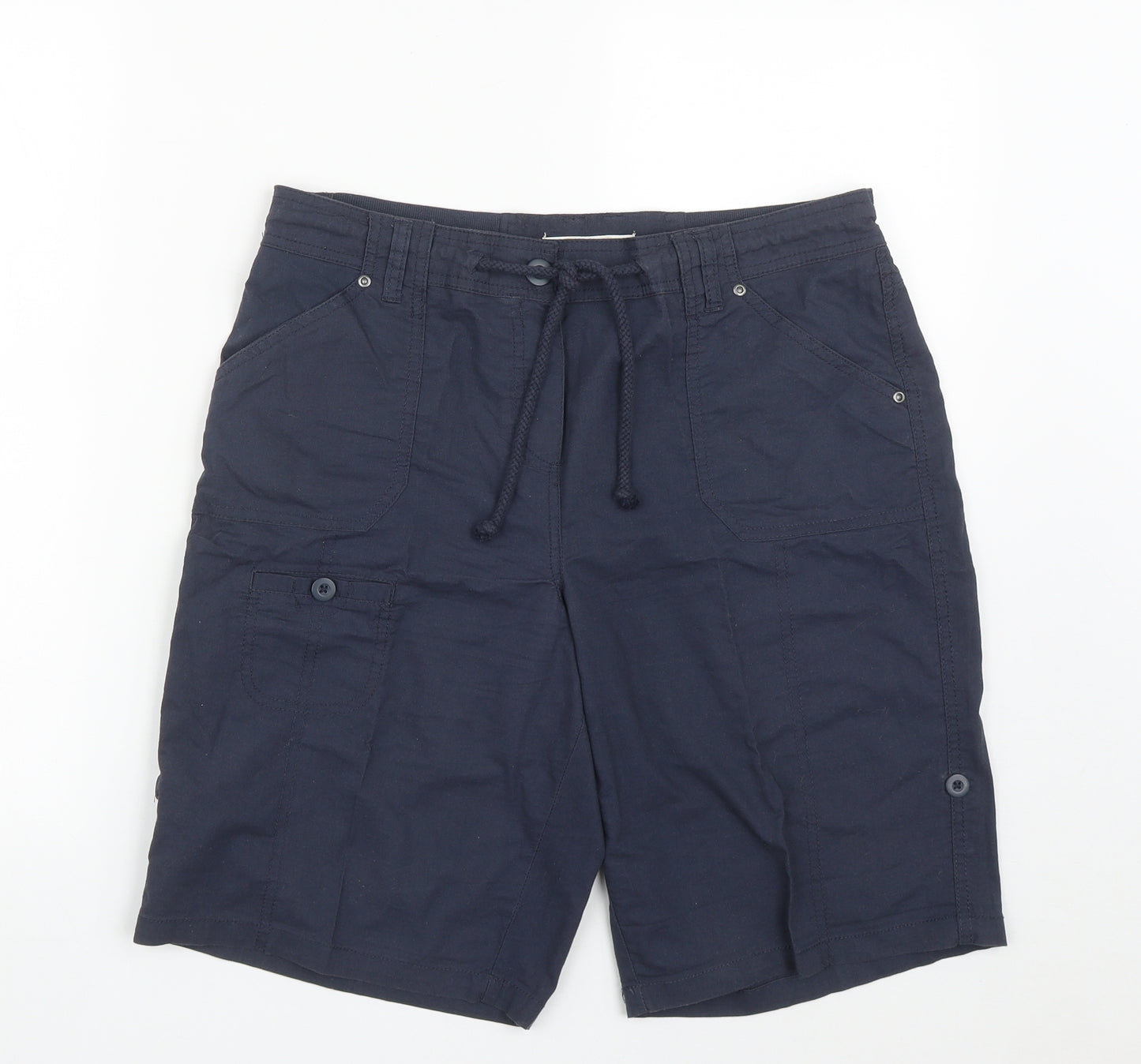 BHS Womens Blue  Cotton Bermuda Shorts Size 14 L9 in Regular Drawstring