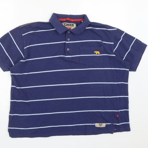 D555 Mens Blue Striped Cotton  Polo Size 2XL Collared Button