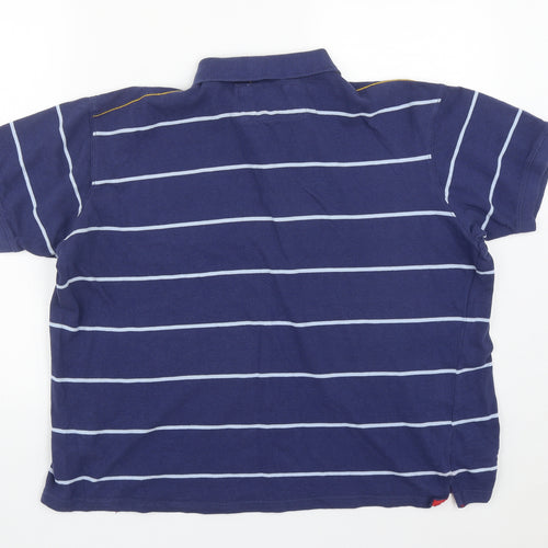 D555 Mens Blue Striped Cotton  Polo Size 2XL Collared Button