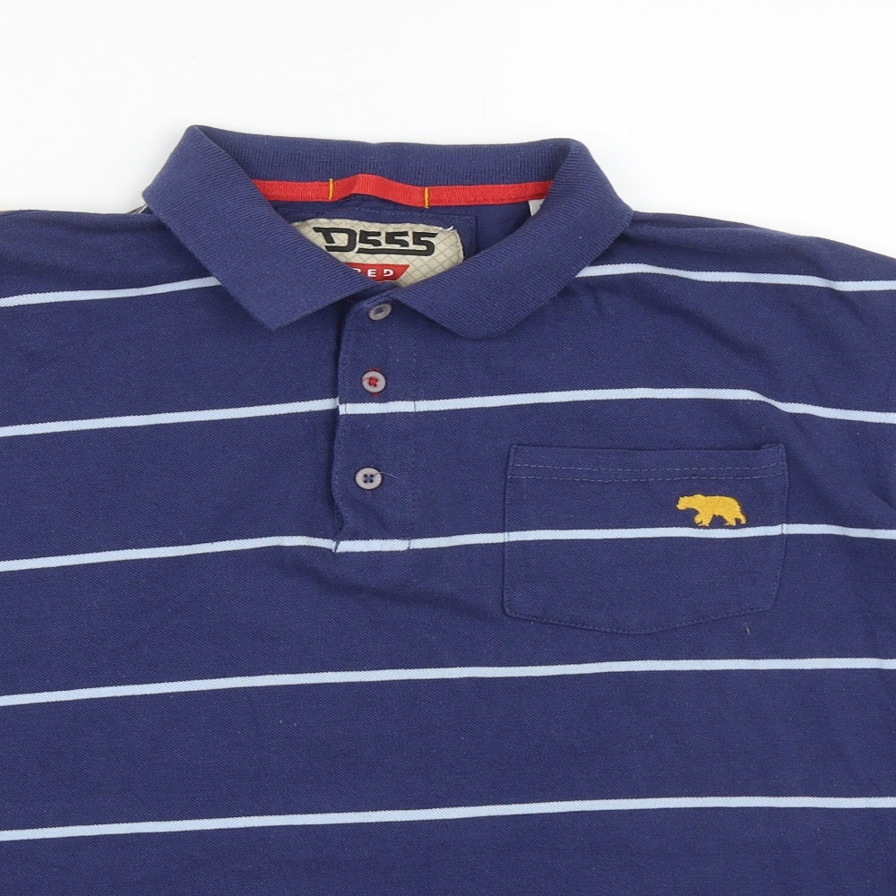D555 Mens Blue Striped Cotton  Polo Size 2XL Collared Button