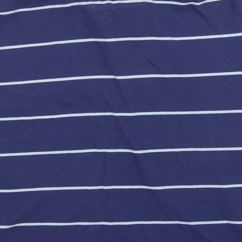 D555 Mens Blue Striped Cotton  Polo Size 2XL Collared Button