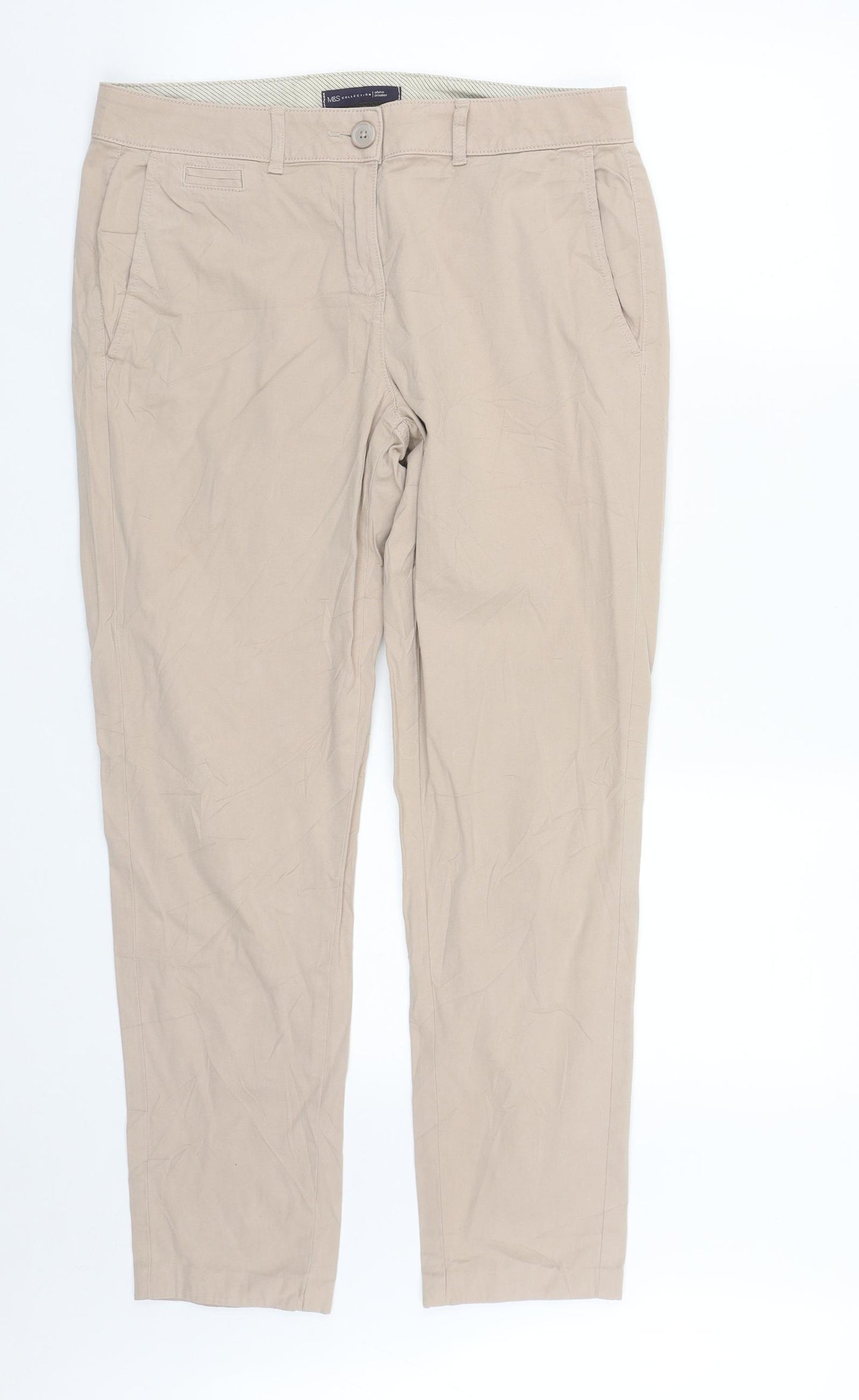 Marks and Spencer Mens Beige  Polyester Chino Trousers Size 34 in L29 in Regular Zip