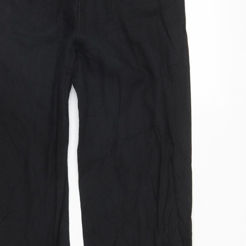 Monsoon Womens Black  Linen Trousers  Size 10 L30 in Regular Zip