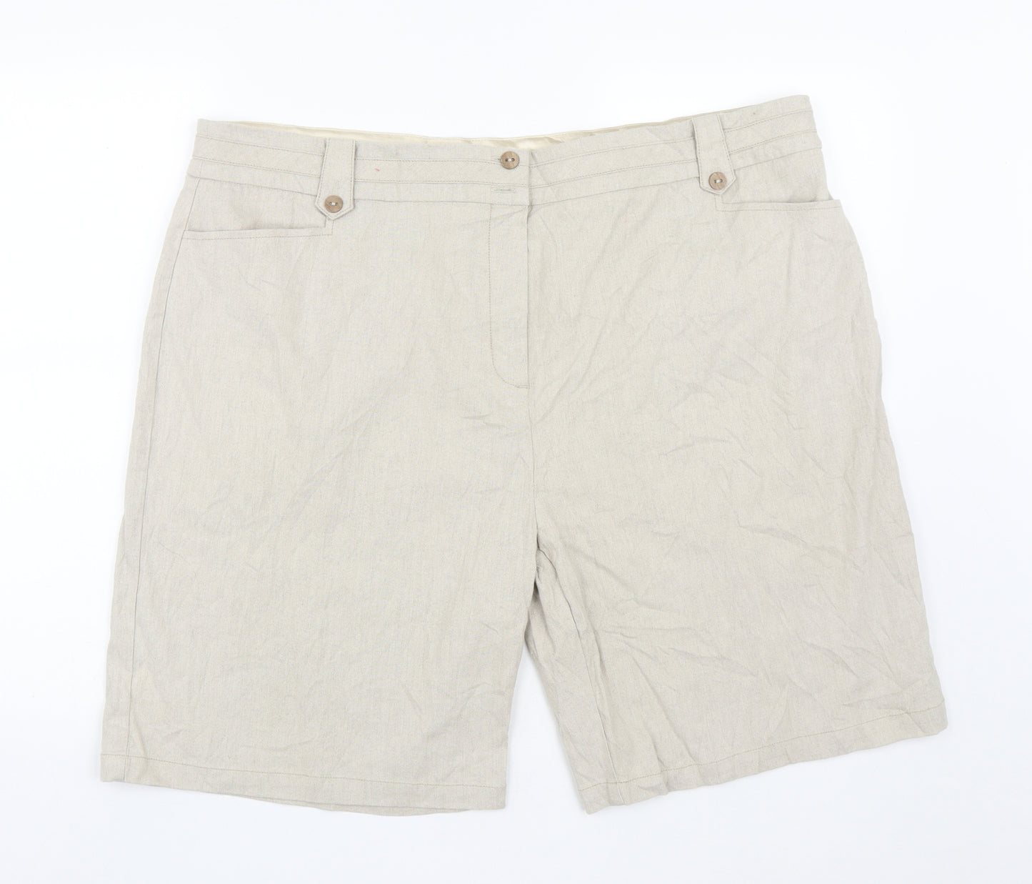 Marks and Spencer Womens Beige  Linen Bermuda Shorts Size 22 L10 in Regular Zip