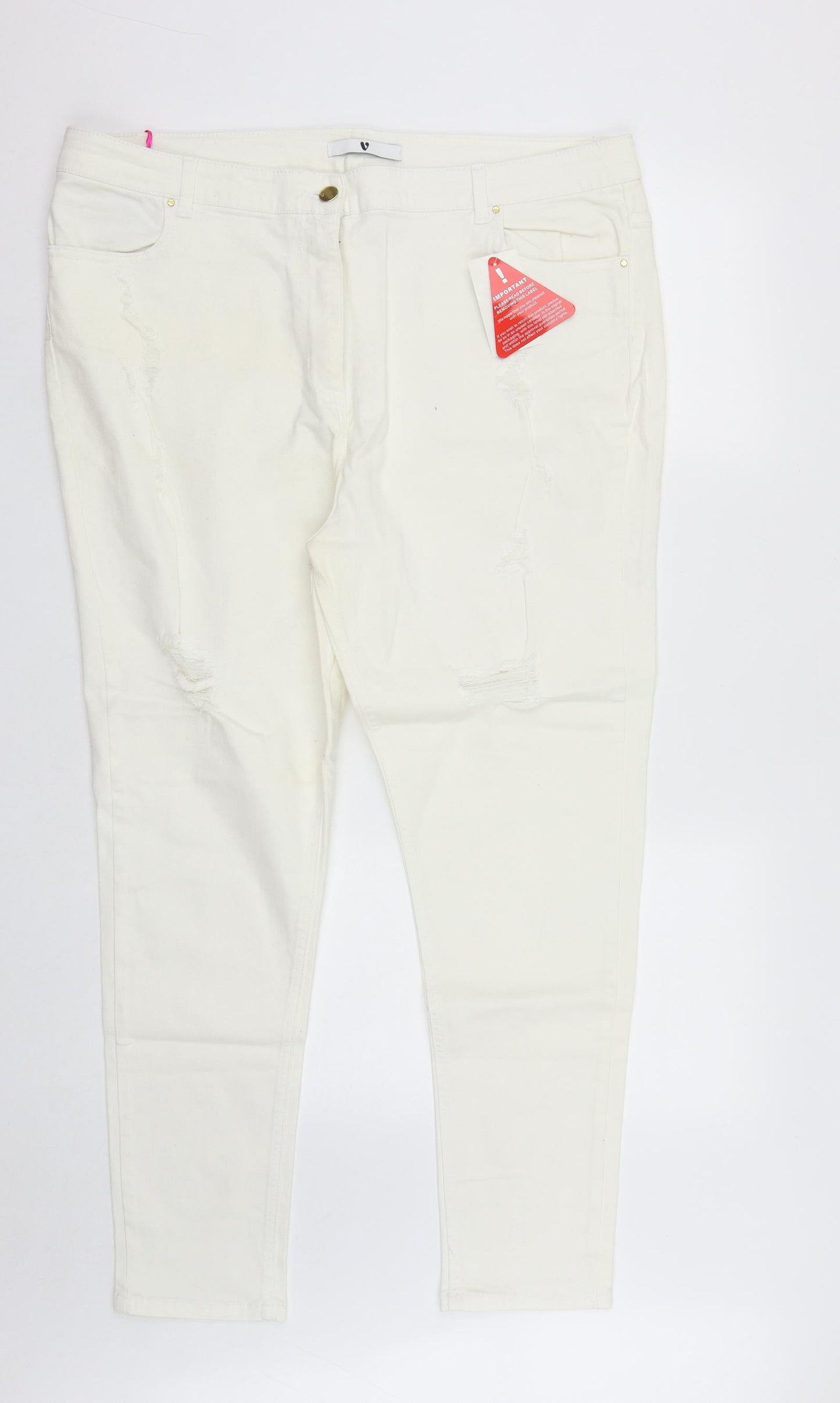 V By Very Womens White  Cotton Straight Jeans Size 22 L27 in Regular Zip