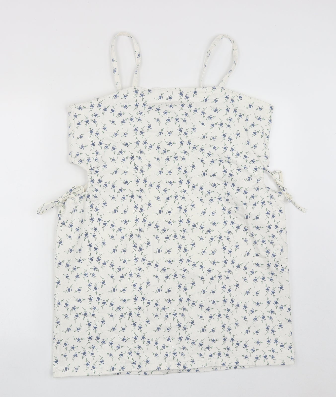 Primark Womens White Floral Cotton A-Line  Size 16  Square Neck Zip