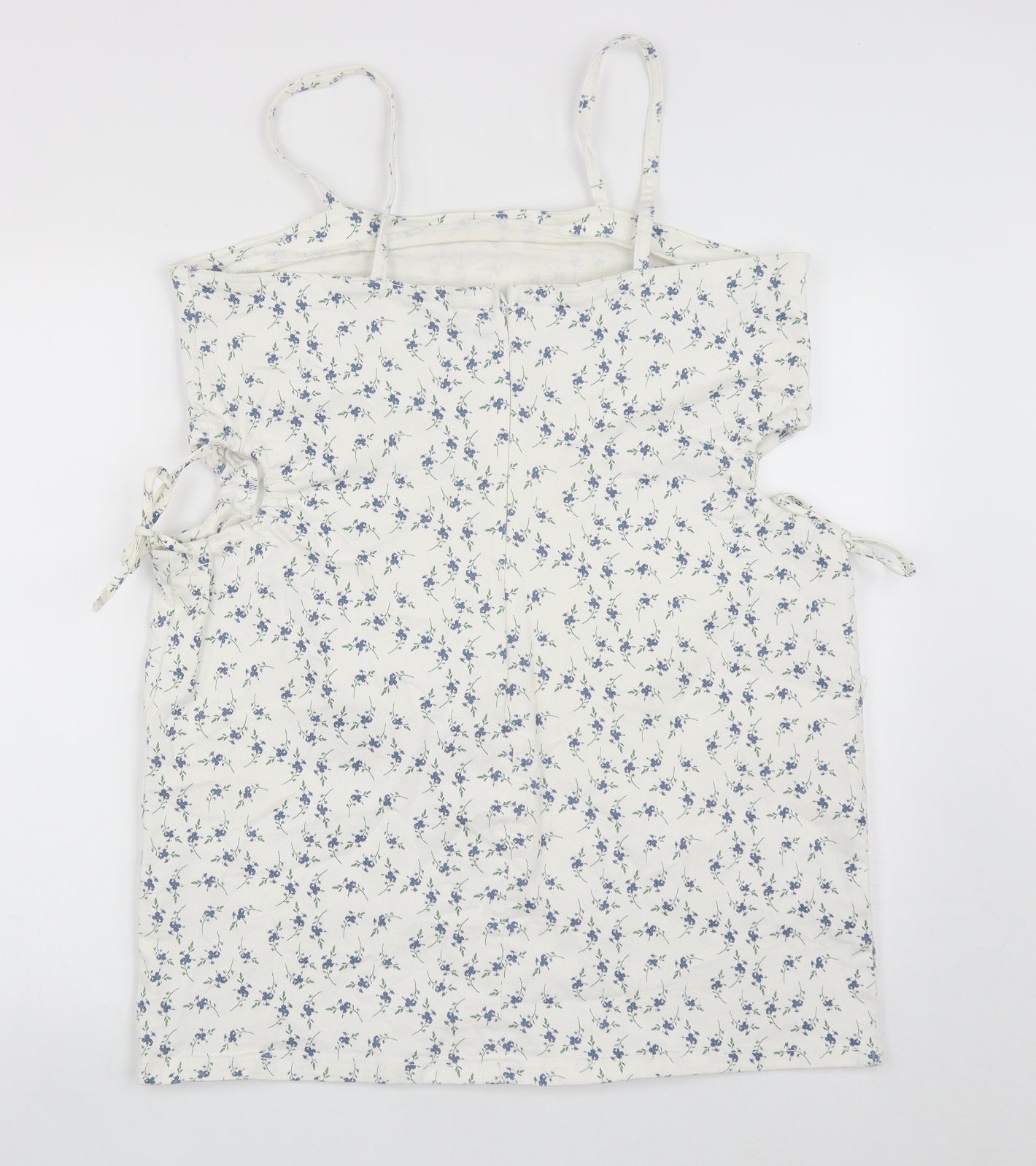 Primark Womens White Floral Cotton A-Line  Size 16  Square Neck Zip