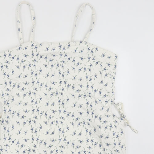 Primark Womens White Floral Cotton A-Line  Size 16  Square Neck Zip