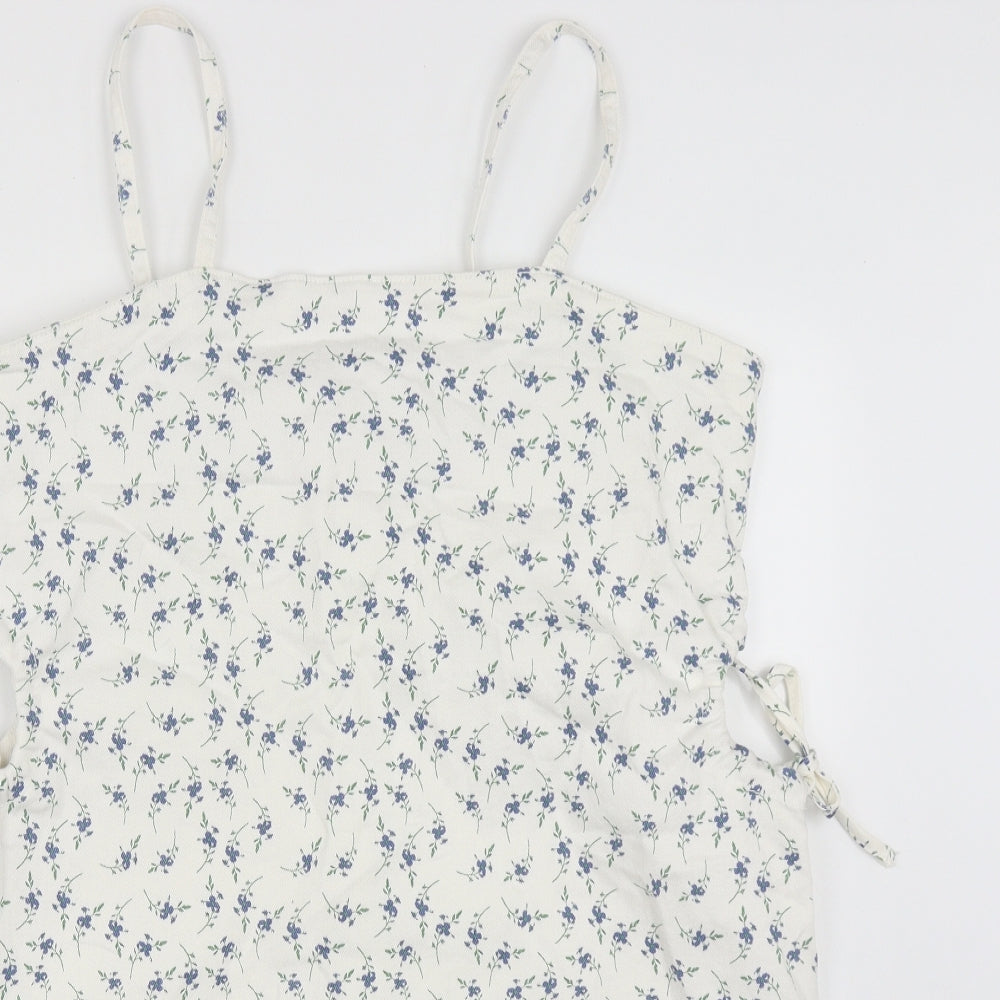 Primark Womens White Floral Cotton A-Line  Size 16  Square Neck Zip