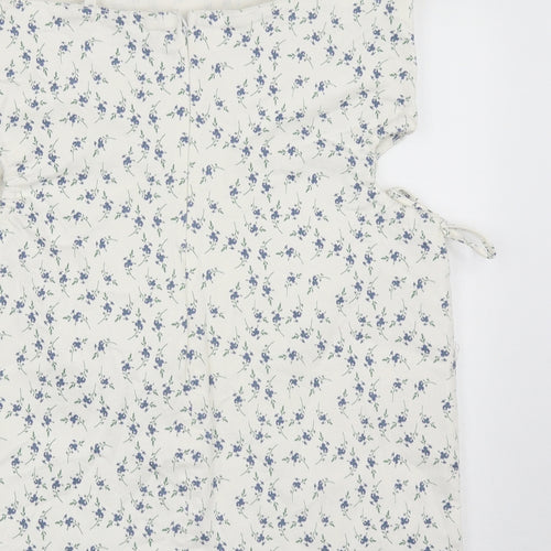 Primark Womens White Floral Cotton A-Line  Size 16  Square Neck Zip