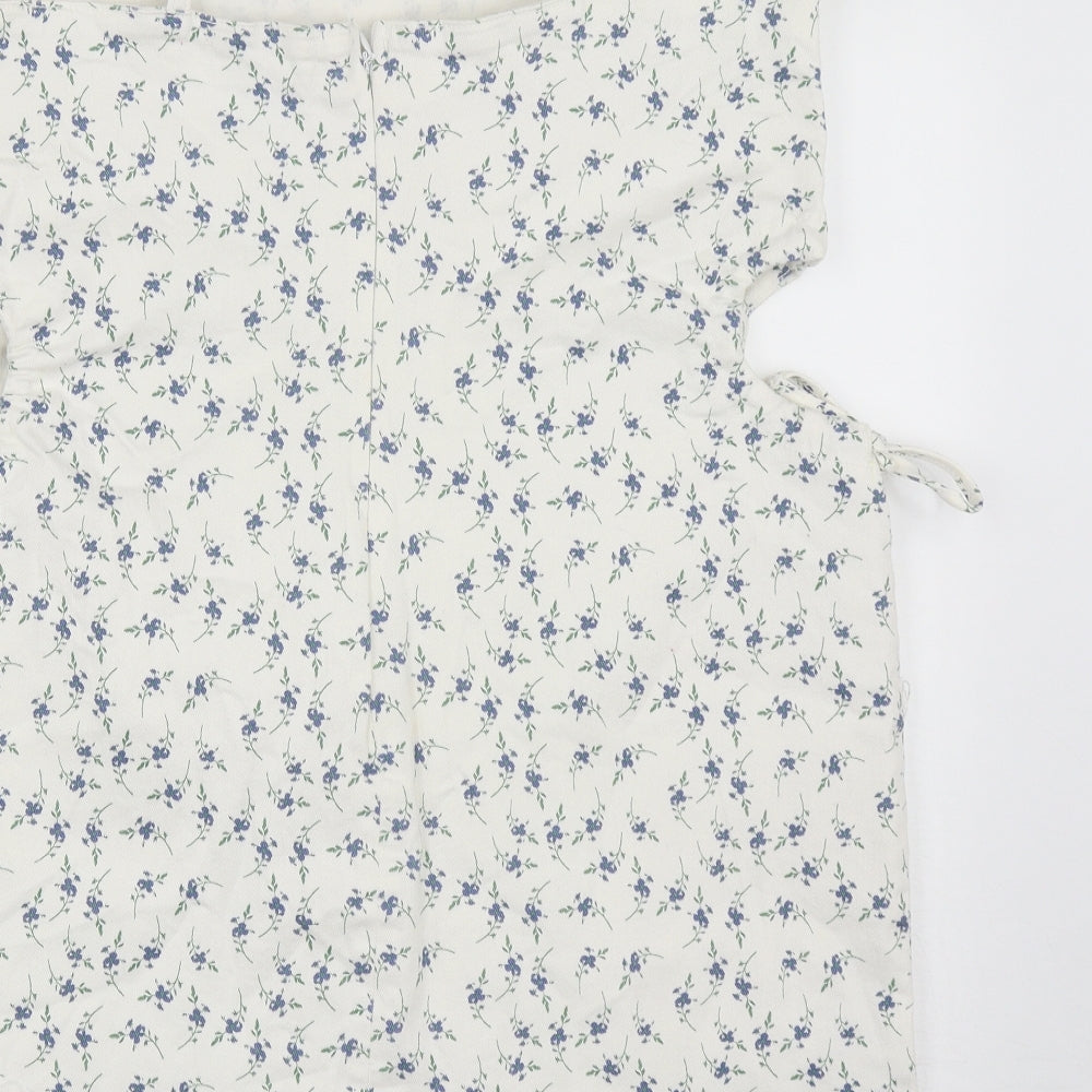 Primark Womens White Floral Cotton A-Line  Size 16  Square Neck Zip