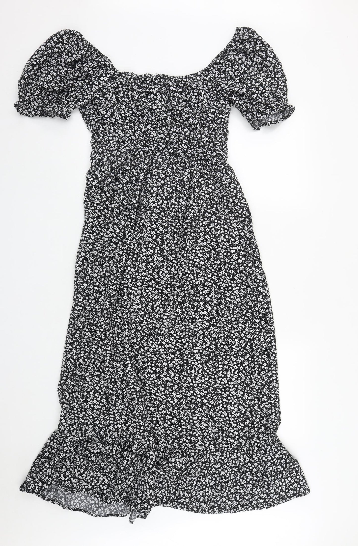 Hesperus Womens Black Floral Polyester Fit & Flare  Size M  Round Neck Tie