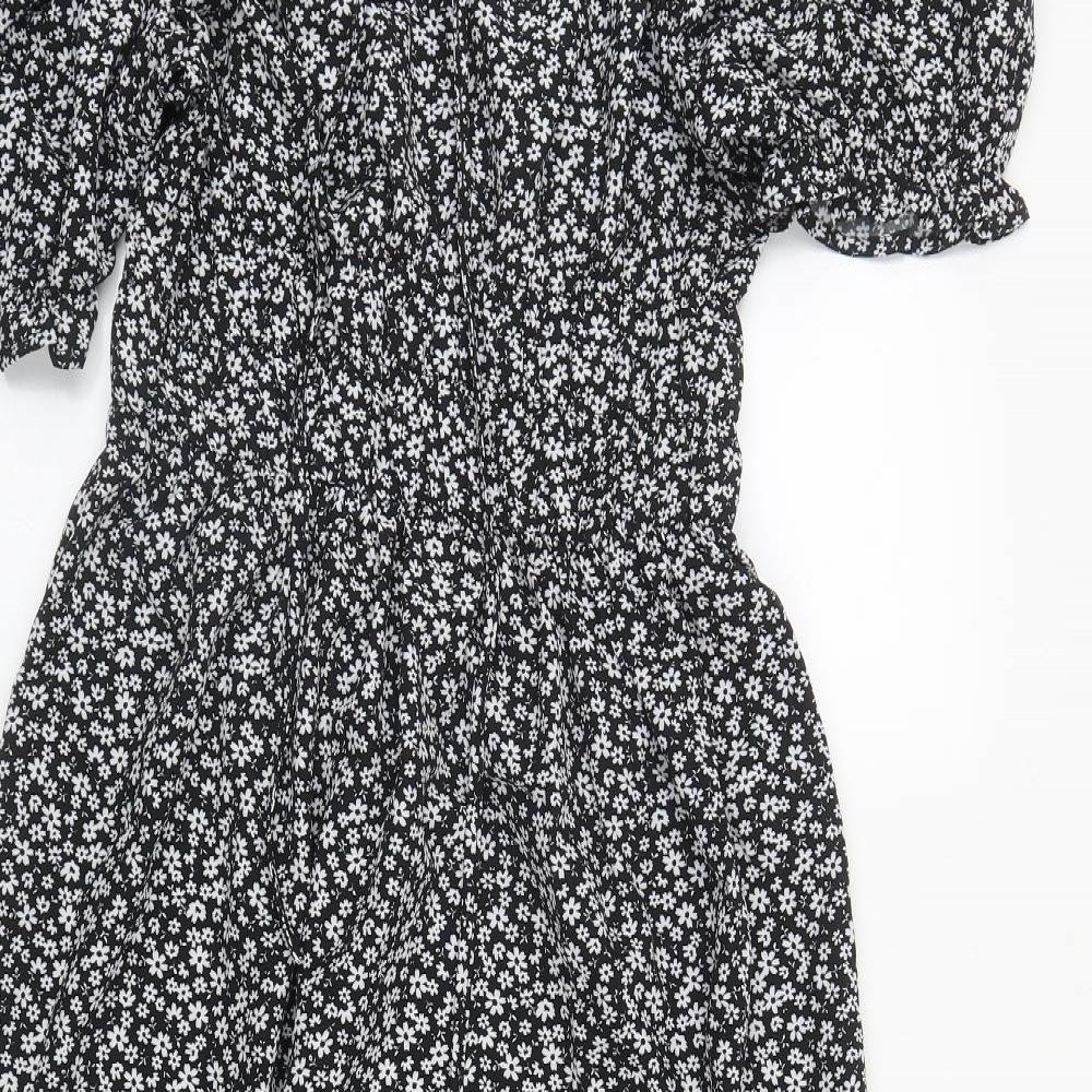 Hesperus Womens Black Floral Polyester Fit & Flare  Size M  Round Neck Tie