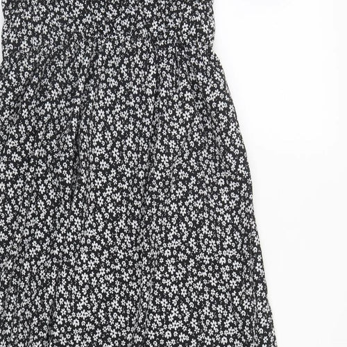 Hesperus Womens Black Floral Polyester Fit & Flare  Size M  Round Neck Tie