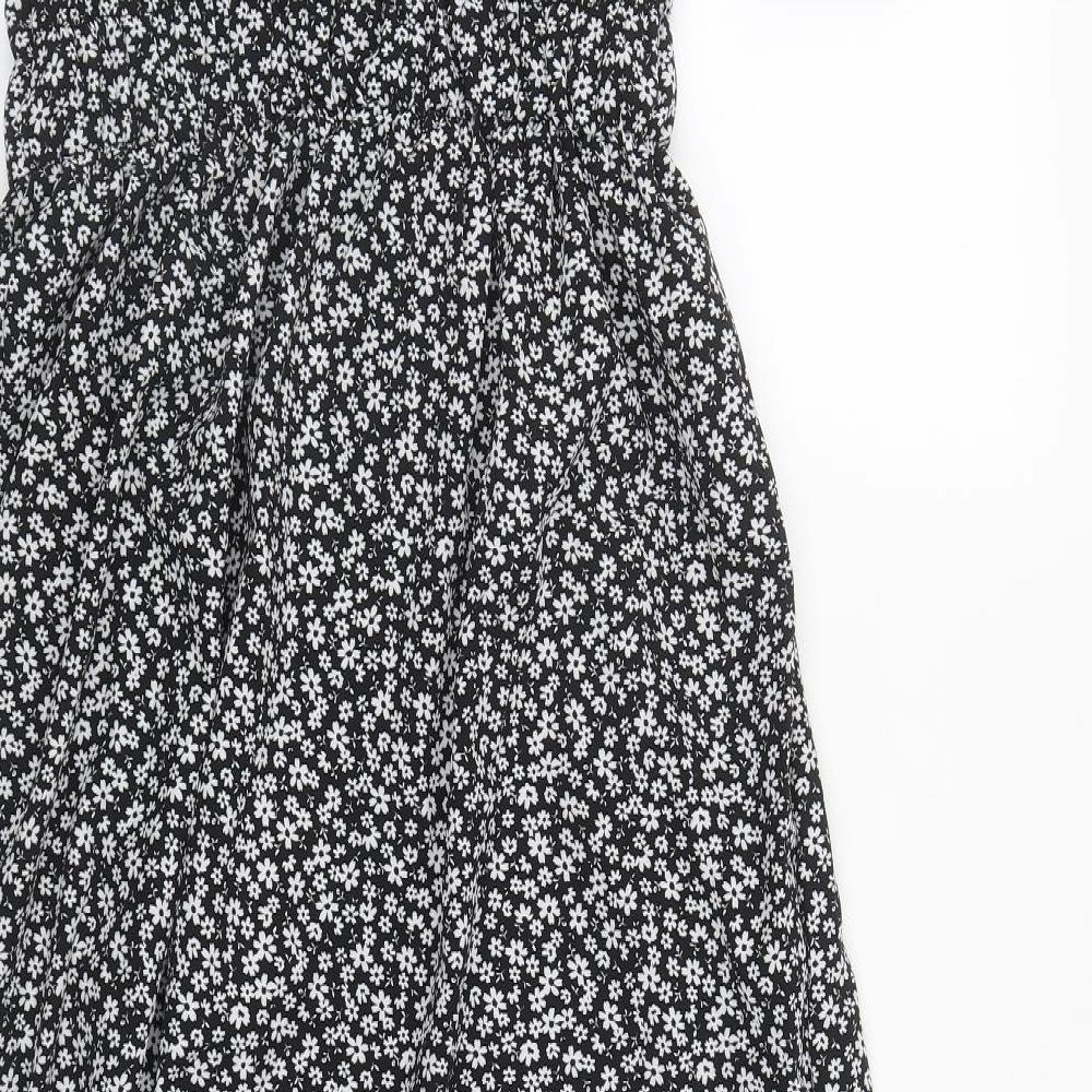Hesperus Womens Black Floral Polyester Fit & Flare  Size M  Round Neck Tie
