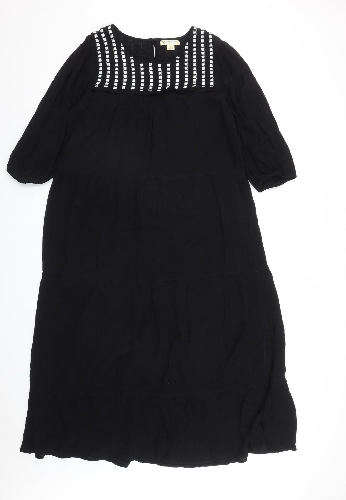 Studio West Womens Black  Cotton Maxi  Size S  Round Neck Button